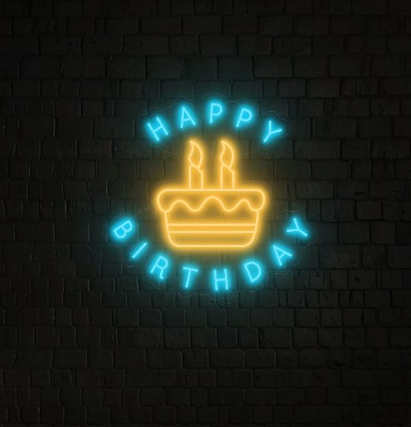 Happy Birthday Cake Neon Light Sign