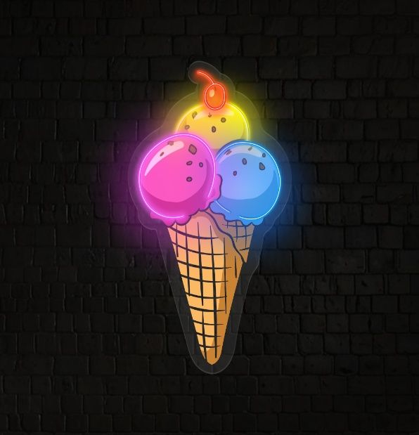 Rainbow IceCream Cones Artwork Led Neon Sign Light